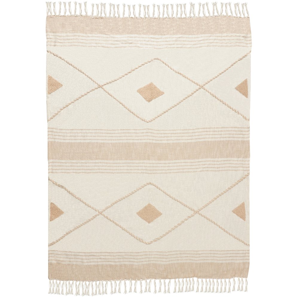 Beige/Cream Diamond All-Natural Cotton Throw Blanket. Picture 2