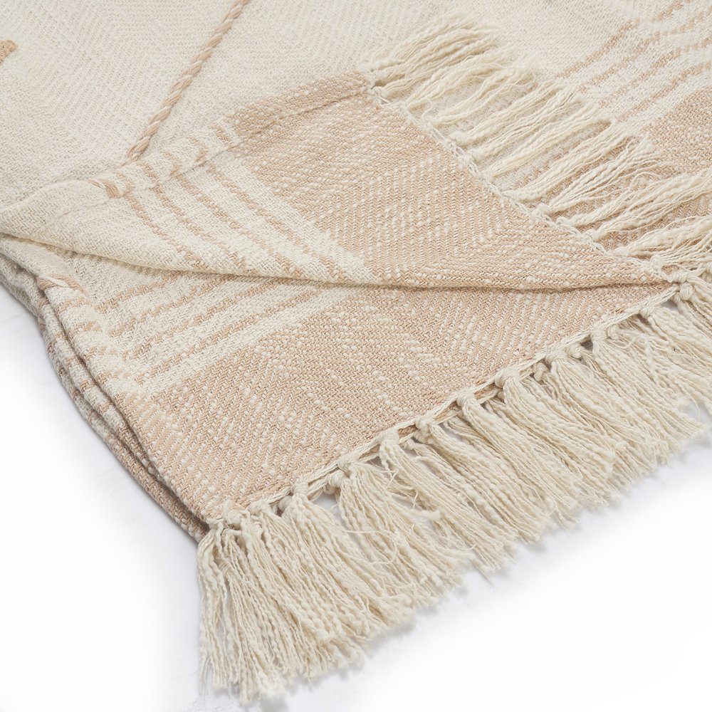 Beige/Cream Diamond All-Natural Cotton Throw Blanket. Picture 3