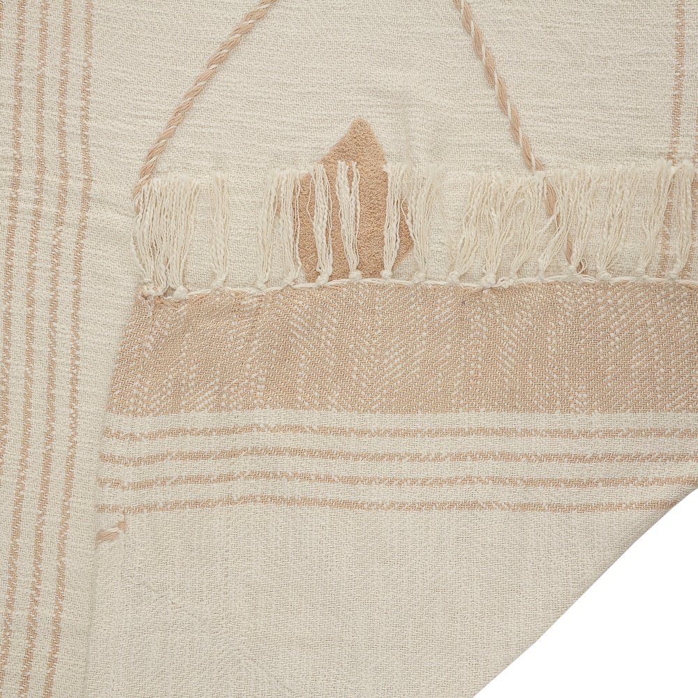 Beige/Cream Diamond All-Natural Cotton Throw Blanket. Picture 5