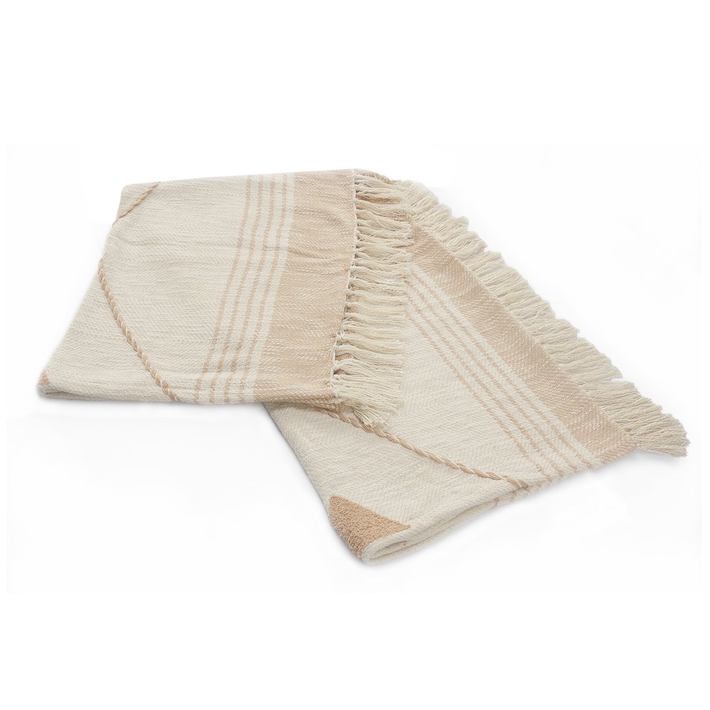 Beige/Cream Diamond All-Natural Cotton Throw Blanket. Picture 6
