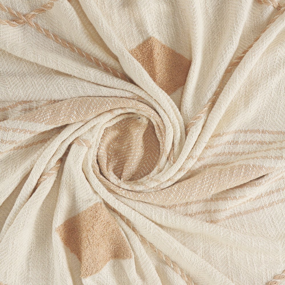 Beige/Cream Diamond All-Natural Cotton Throw Blanket. Picture 7