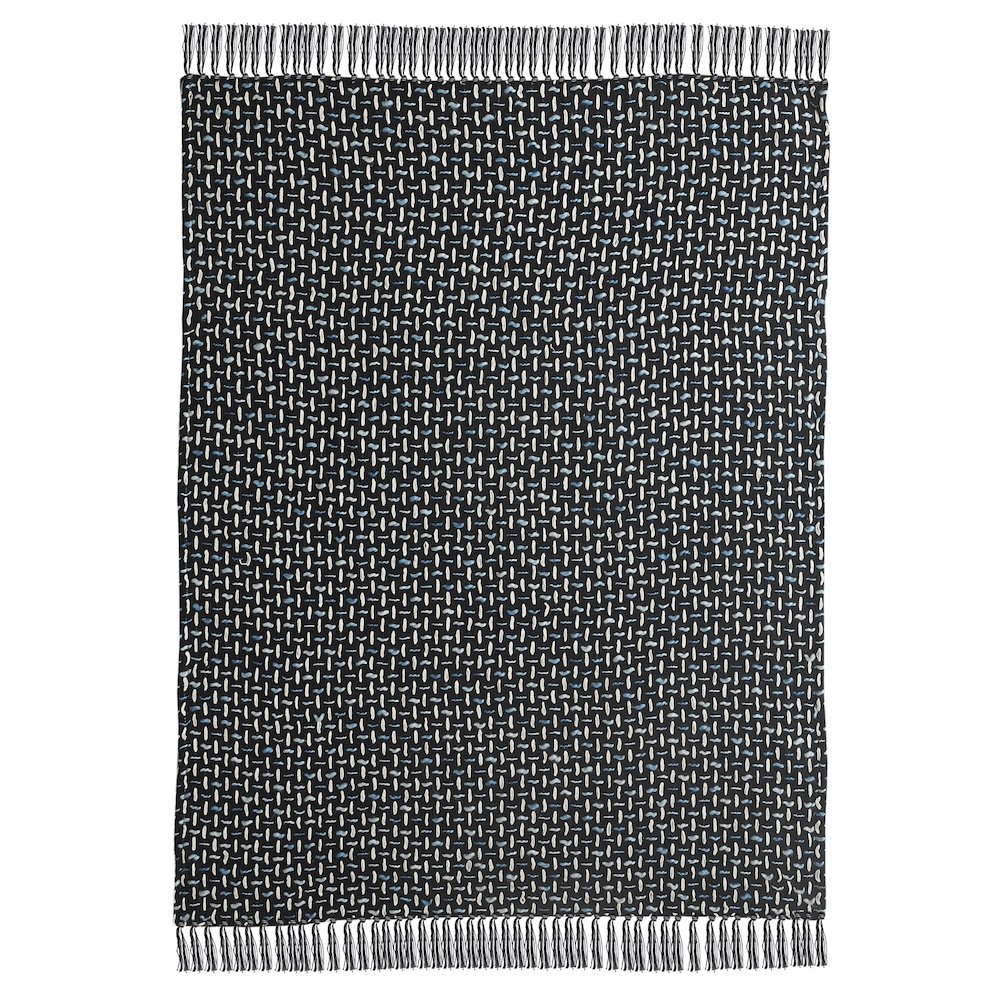 Black/Blue Geometric All-Natural Cotton Throw Blanket. Picture 2