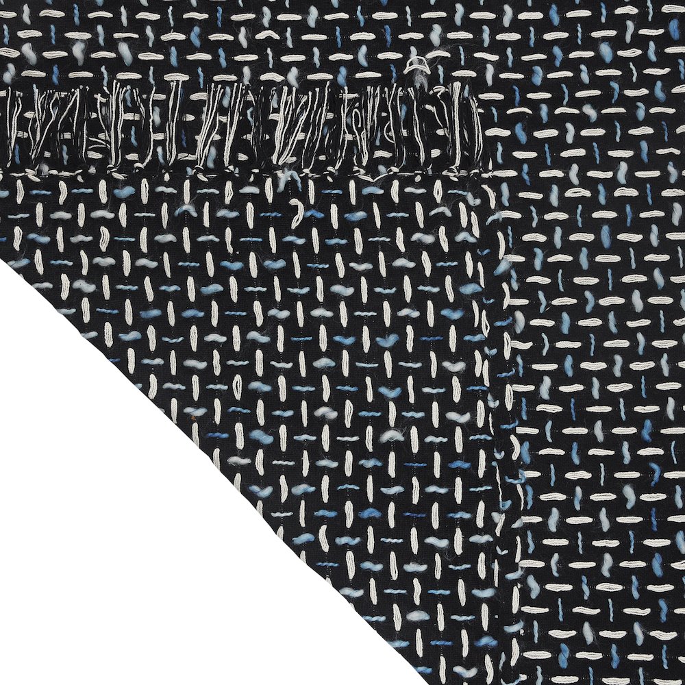 Black/Blue Geometric All-Natural Cotton Throw Blanket. Picture 4