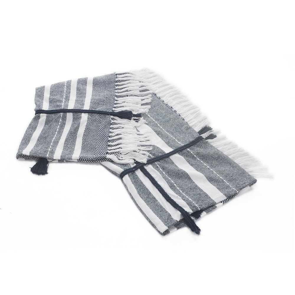 Navy/White Striped All-Natural Cotton Throw Blanket. Picture 5