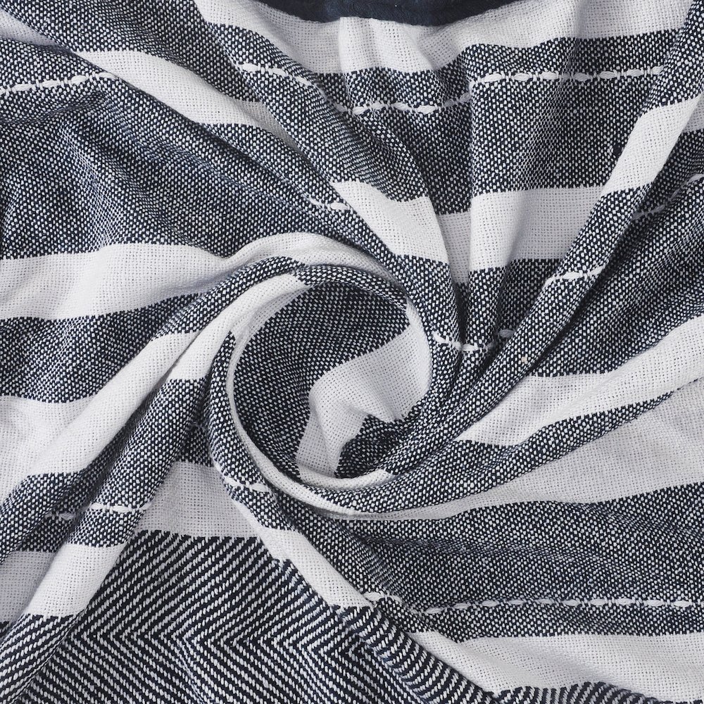 Navy/White Striped All-Natural Cotton Throw Blanket. Picture 6