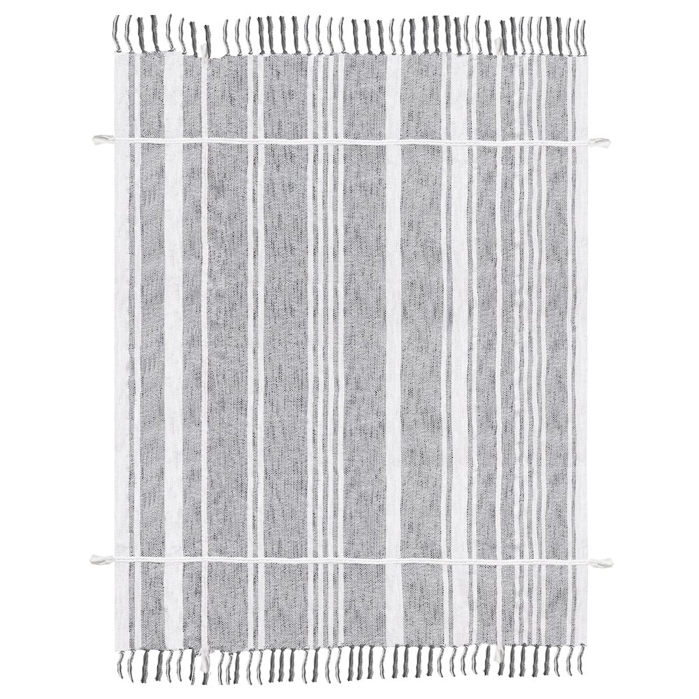 Grey/White Striped All-Natural Cotton Throw Blanket. Picture 2