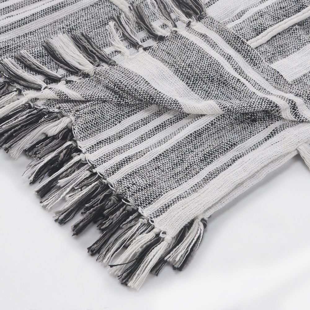 Grey/White Striped All-Natural Cotton Throw Blanket. Picture 3