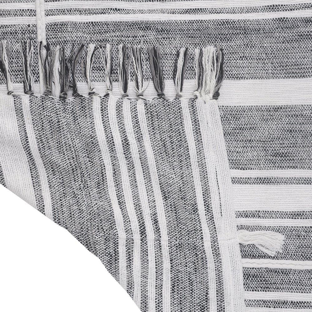 Grey/White Striped All-Natural Cotton Throw Blanket. Picture 4