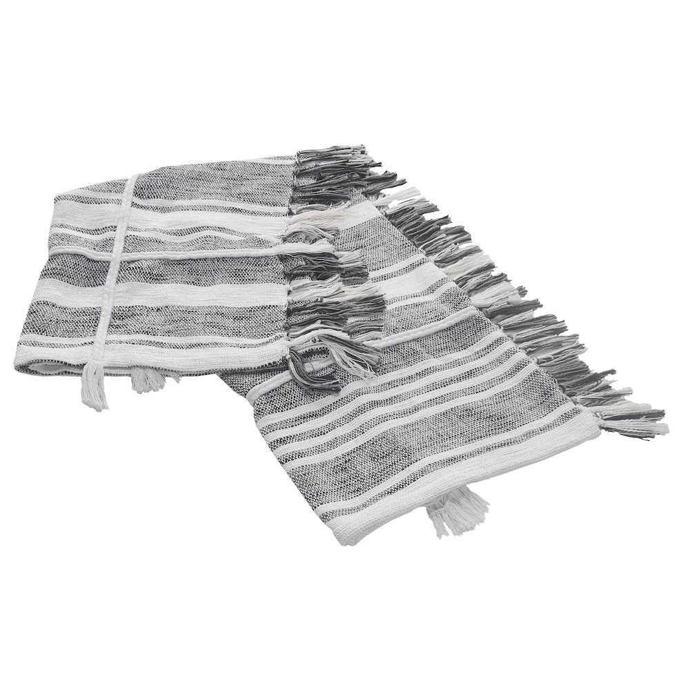 Grey/White Striped All-Natural Cotton Throw Blanket. Picture 5