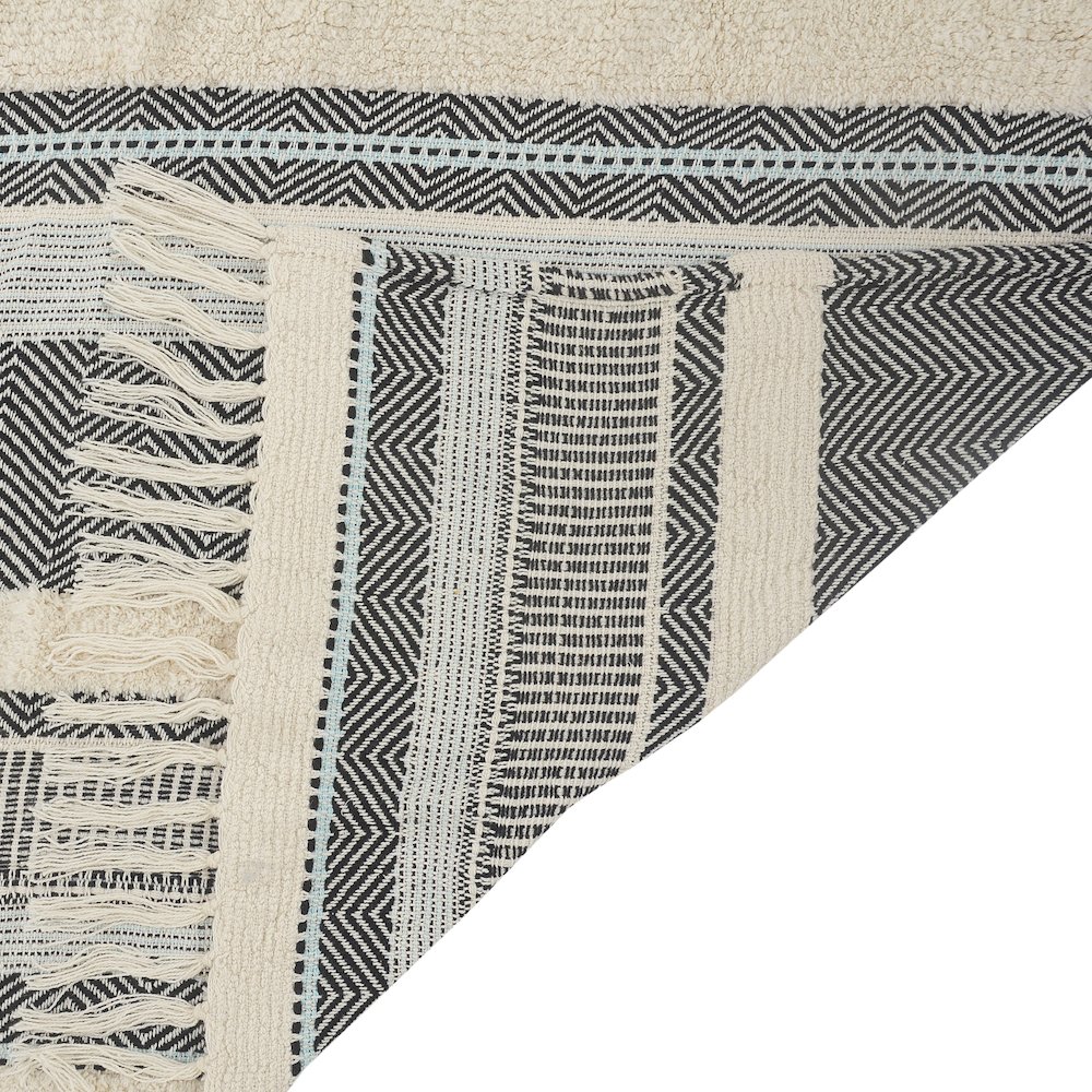 Cream/Blue Herringbone All-Natural Cotton Throw Blanket. Picture 4