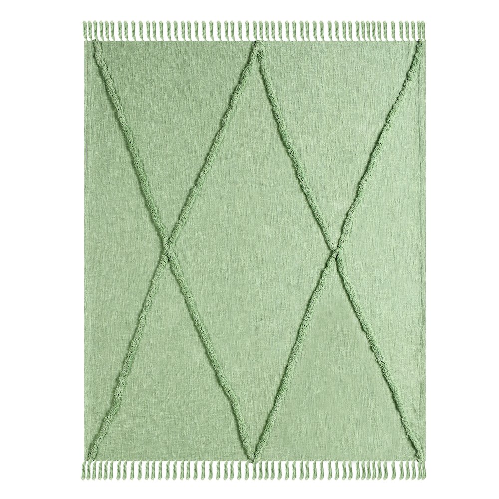 Evette Rios Diamond Tufted All-Natural Cotton Throw Blanket, Green. Picture 3