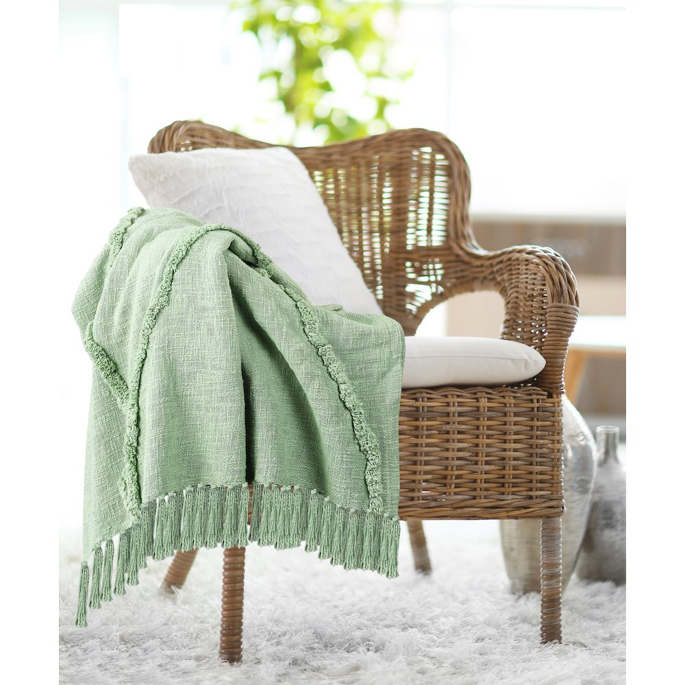 Evette Rios Diamond Tufted All-Natural Cotton Throw Blanket, Green. Picture 5