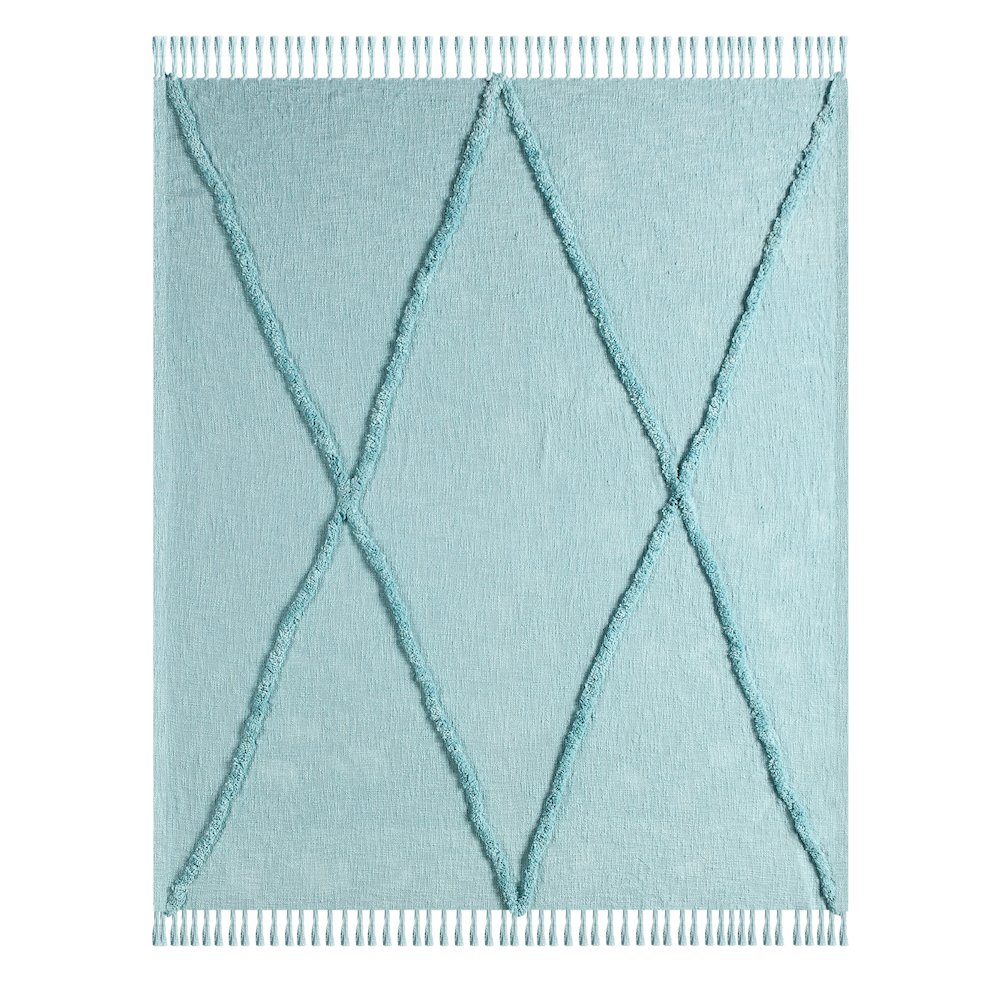 Evette Rios Diamond Tufted All-Natural Cotton Throw Blanket, Blue. Picture 3