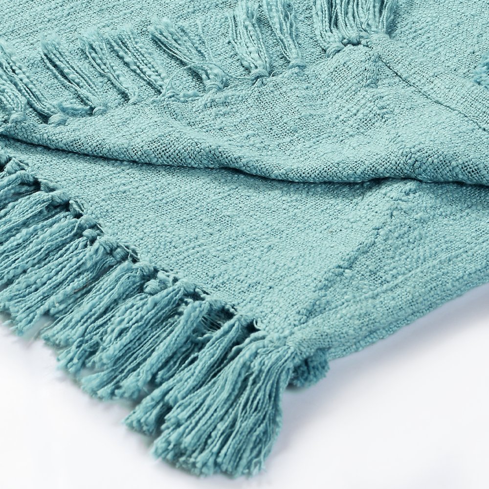 Evette Rios Diamond Tufted All-Natural Cotton Throw Blanket, Blue. Picture 4