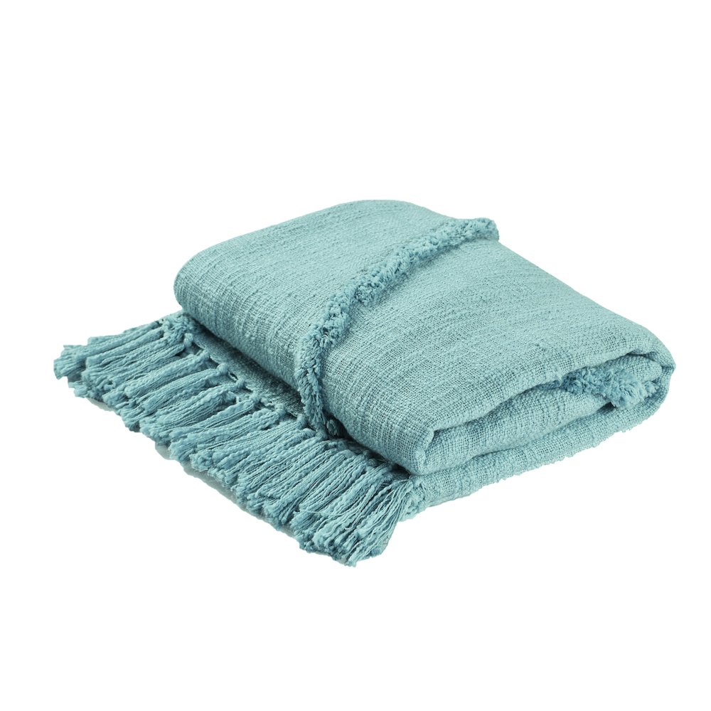 Evette Rios Diamond Tufted All-Natural Cotton Throw Blanket, Blue. Picture 1