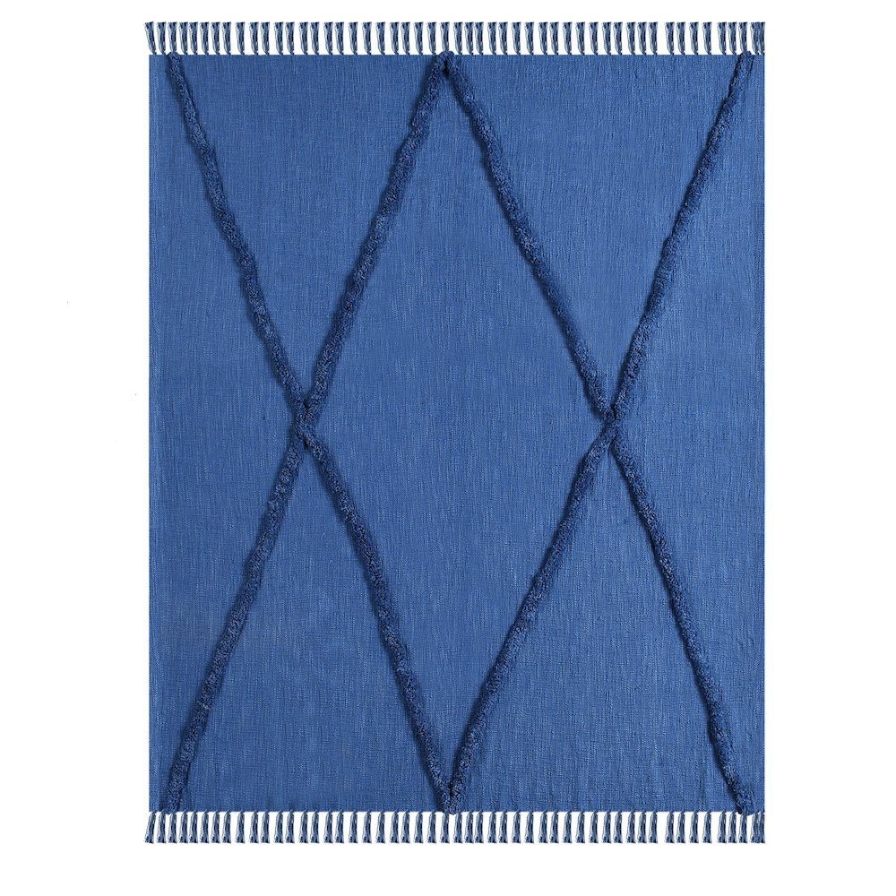 Evette Rios Diamond Tufted All-Natural Cotton Throw Blanket, Navy Blue. Picture 3