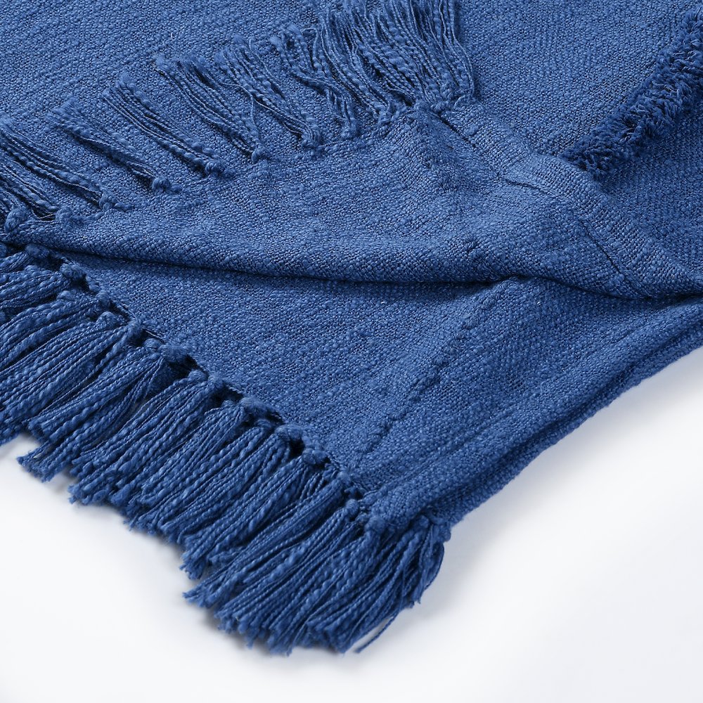 Evette Rios Diamond Tufted All-Natural Cotton Throw Blanket, Navy Blue. Picture 4