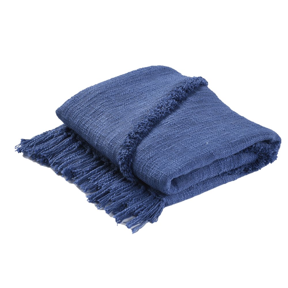 Evette Rios Diamond Tufted All-Natural Cotton Throw Blanket, Navy Blue. Picture 1