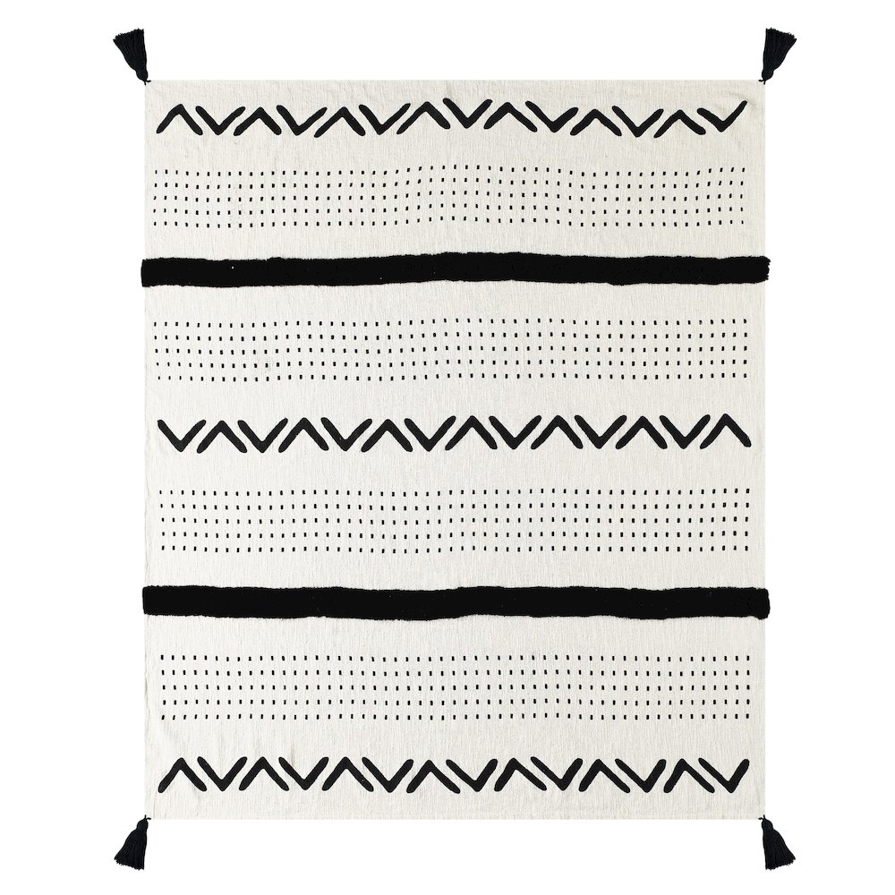 Avant-Garde Black/White Striped Hand-Woven All-Natural Cotton Throw Blanket. Picture 3