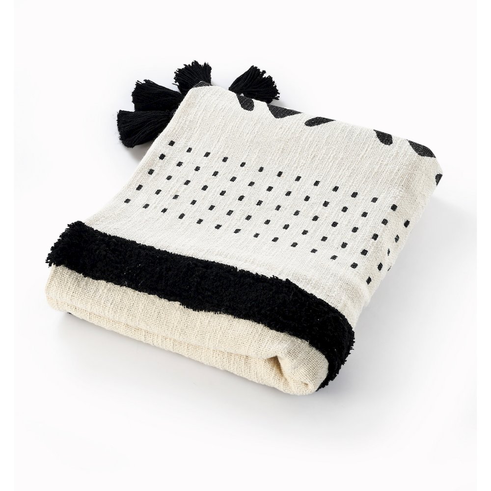 Avant-Garde Black/White Striped Hand-Woven All-Natural Cotton Throw Blanket. Picture 1