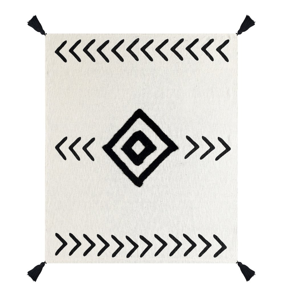 Avant-Garde Black/White Geometirc Hand-Woven All-Natural Cotton Throw Blanket. Picture 3