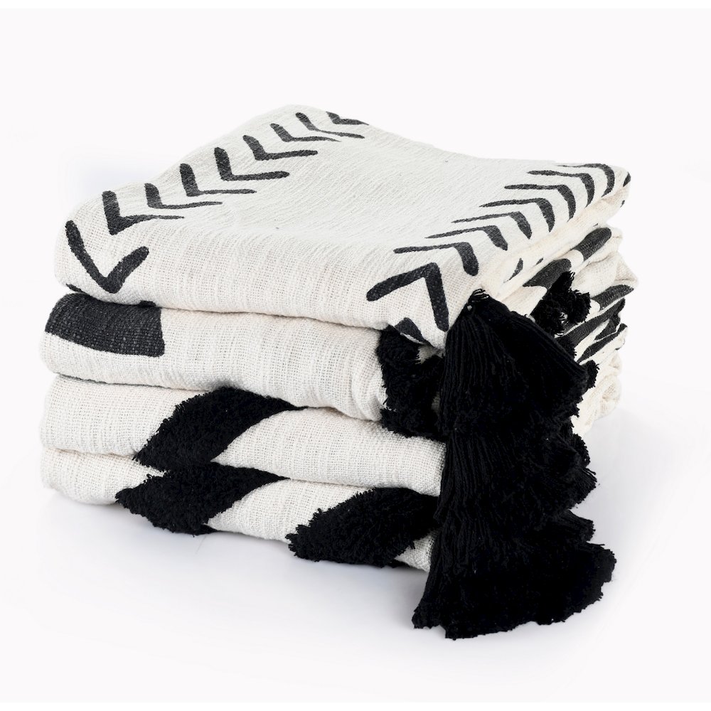 Avant-Garde Black/White Geometirc Hand-Woven All-Natural Cotton Throw Blanket. Picture 6