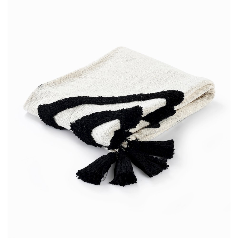 Avant-Garde Black/White Geometirc Hand-Woven All-Natural Cotton Throw Blanket. Picture 1