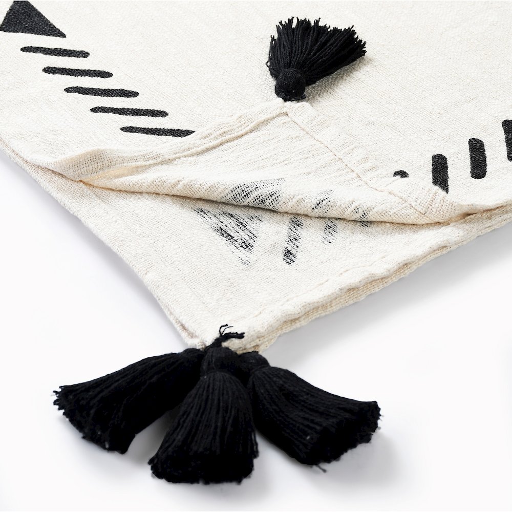 Black/White Diamond Hand-Woven All-Natural Cotton Throw Blanket. Picture 4