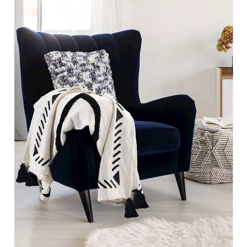 Black/White Diamond Hand-Woven All-Natural Cotton Throw Blanket. Picture 8