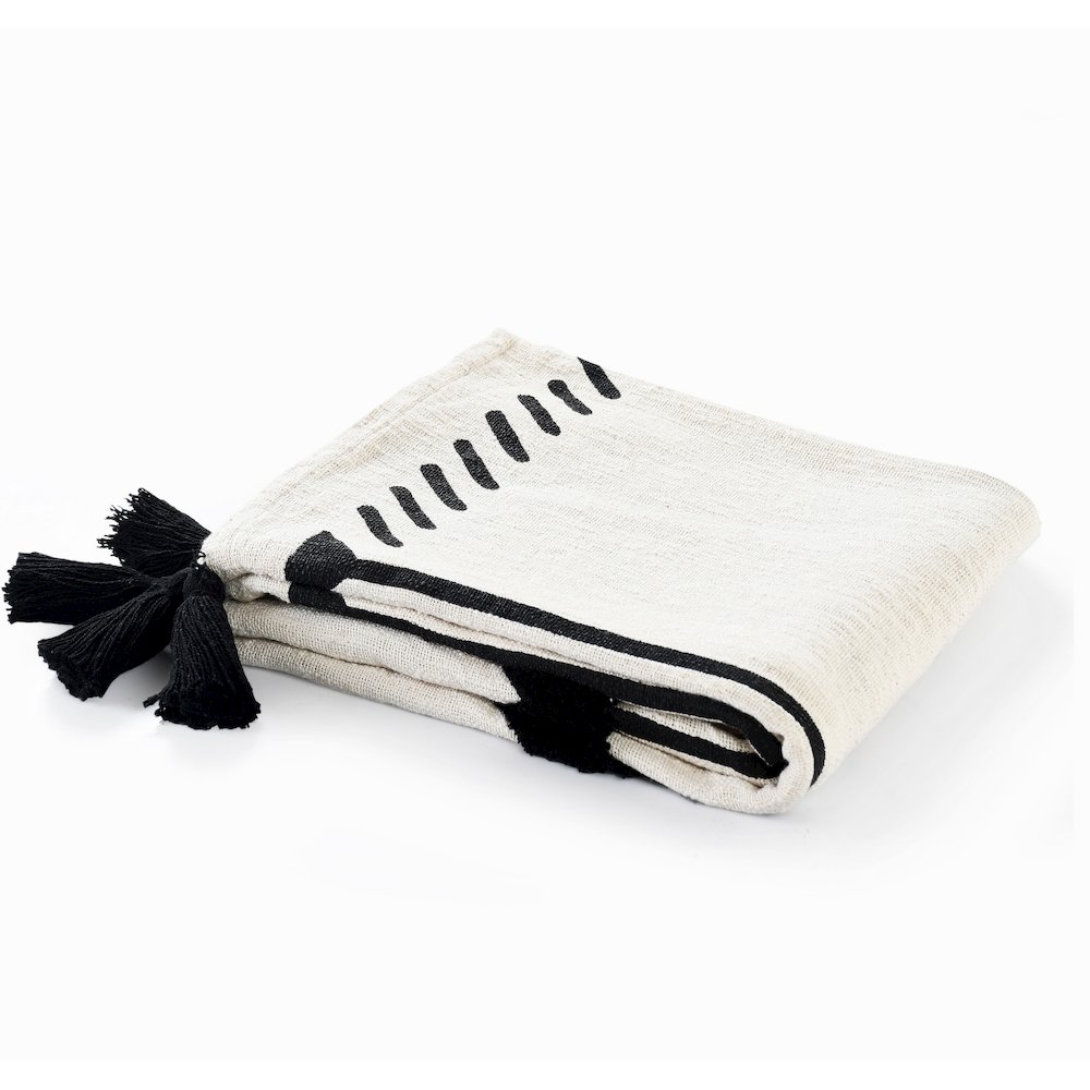 Black/White Diamond Hand-Woven All-Natural Cotton Throw Blanket. Picture 1