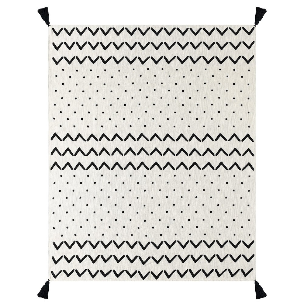 Avant-Garde Black/White Chevron/Dot Hand-Woven All-Natural Cotton Throw Blanket. Picture 3