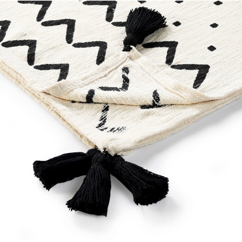 Avant-Garde Black/White Chevron/Dot Hand-Woven All-Natural Cotton Throw Blanket. Picture 4
