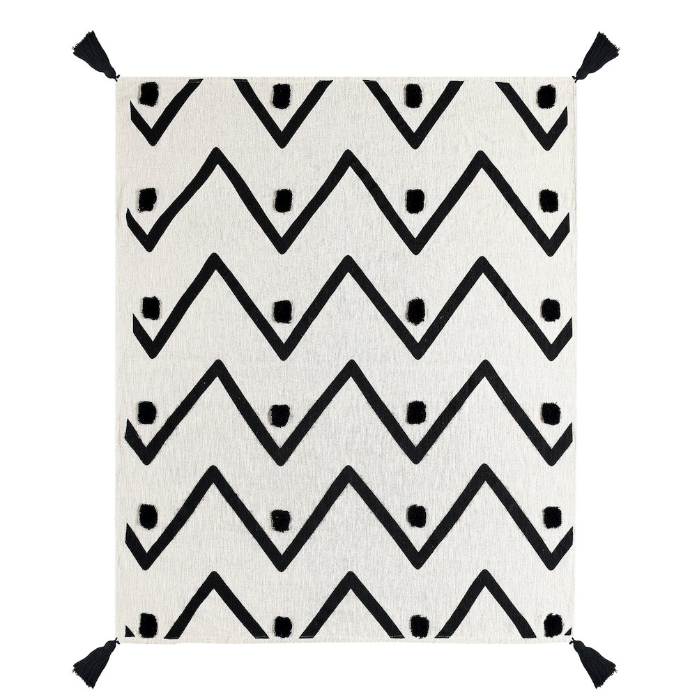 Avant-Garde Black/White Chevron Hand-Woven All-Natural Cotton Throw Blanket. Picture 3