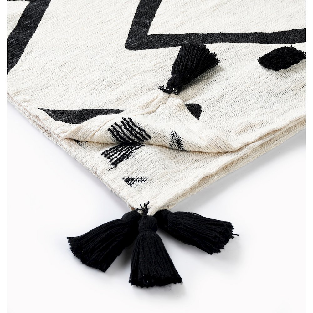 Avant-Garde Black/White Chevron Hand-Woven All-Natural Cotton Throw Blanket. Picture 4