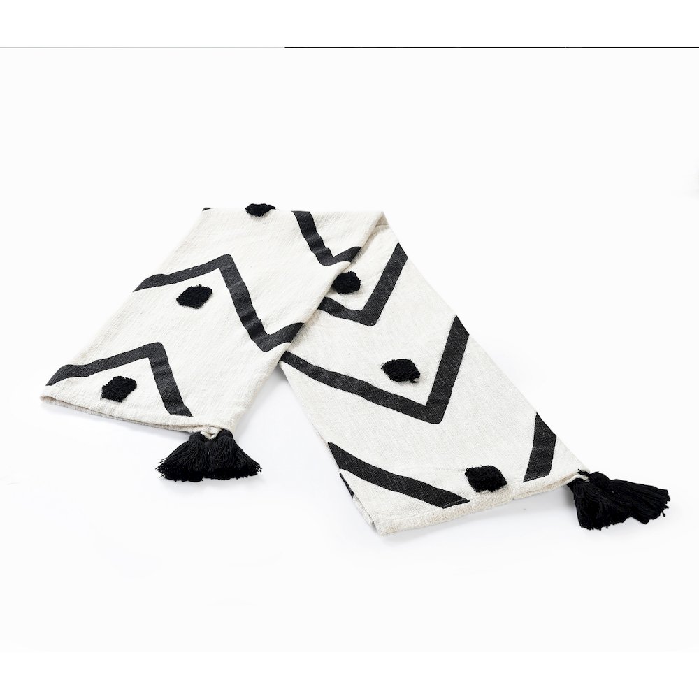 Avant-Garde Black/White Chevron Hand-Woven All-Natural Cotton Throw Blanket. Picture 5