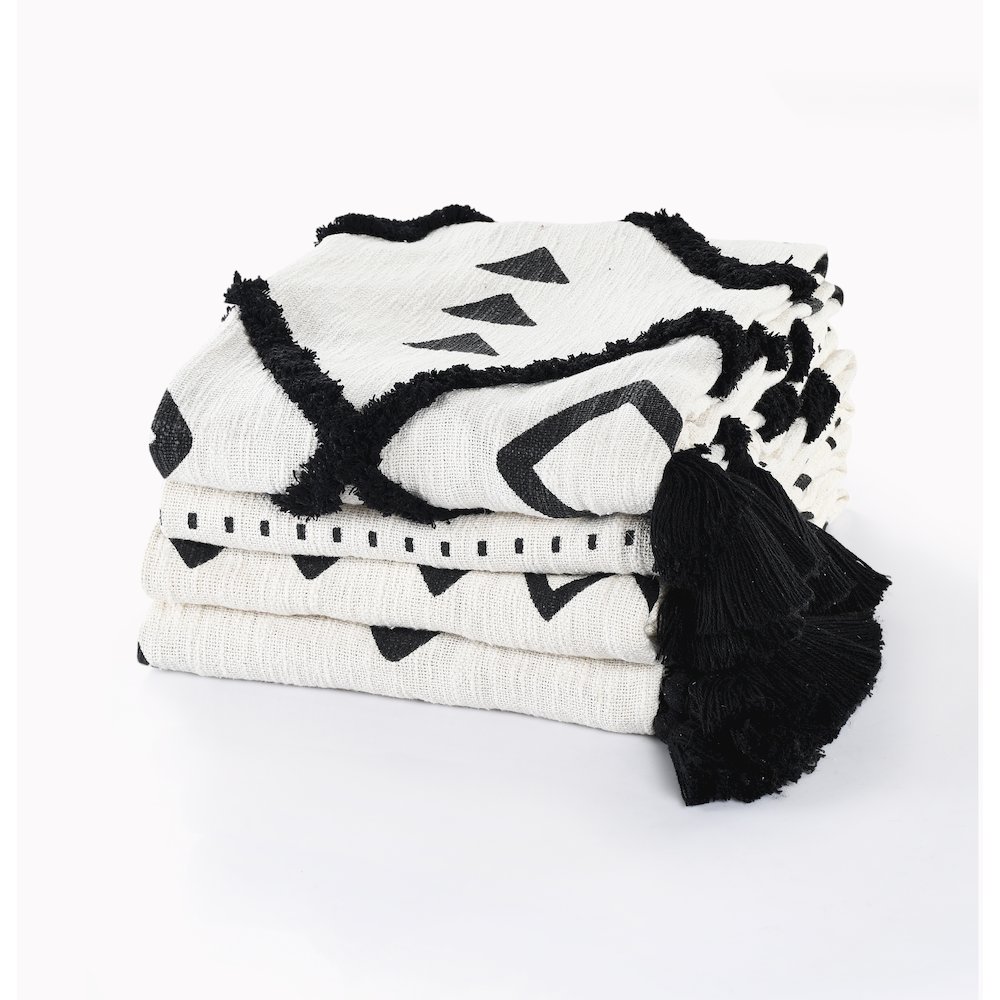 Avant-Garde Black/White Chevron Hand-Woven All-Natural Cotton Throw Blanket. Picture 6