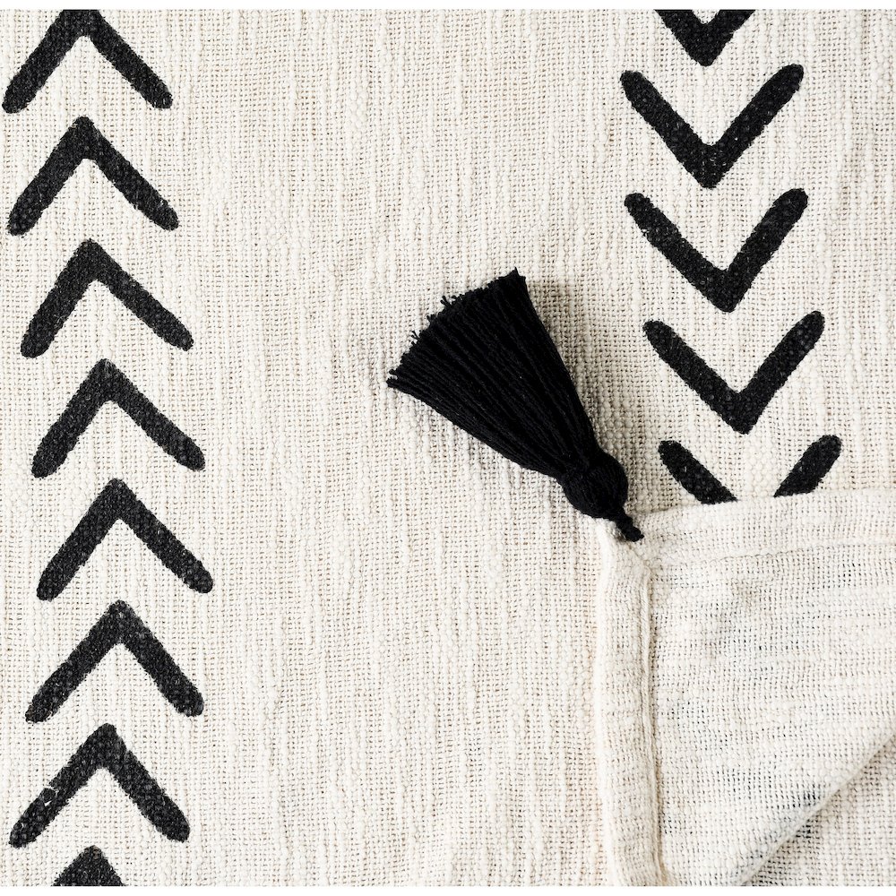 Avant-Garde Black/White Chevron/Stripe Hand-Woven Natural Cotton Throw Blanket. Picture 2