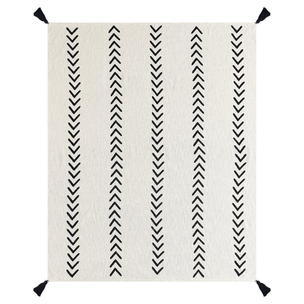 Avant-Garde Black/White Chevron/Stripe Hand-Woven Natural Cotton Throw Blanket. Picture 3