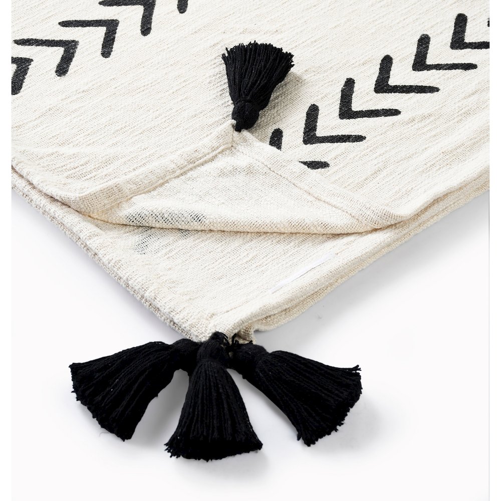 Avant-Garde Black/White Chevron/Stripe Hand-Woven Natural Cotton Throw Blanket. Picture 4