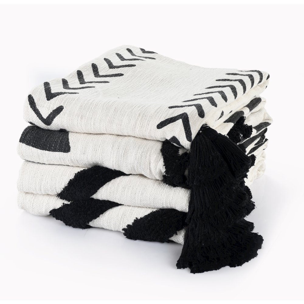 Avant-Garde Black/White Chevron/Stripe Hand-Woven Natural Cotton Throw Blanket. Picture 6
