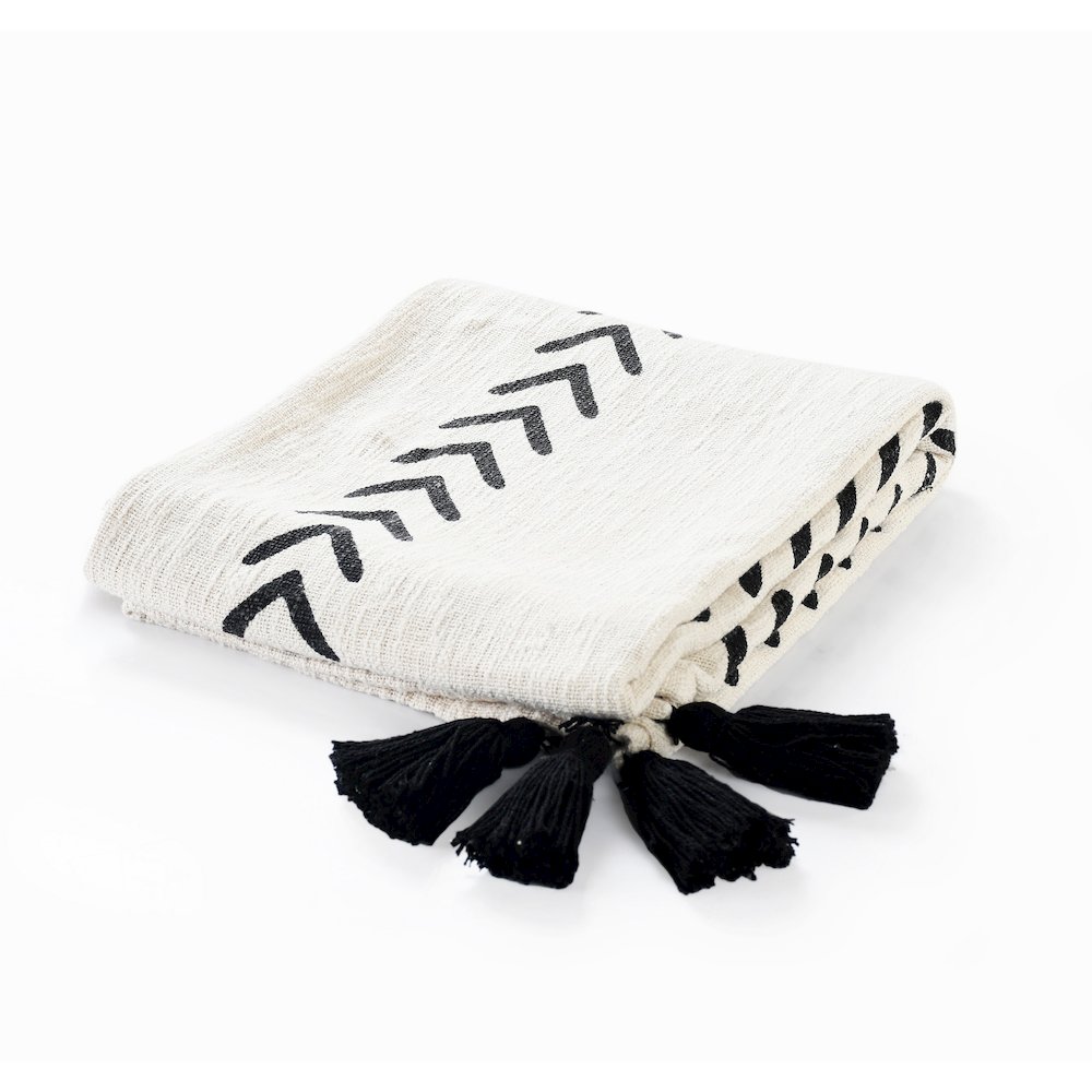 Avant-Garde Black/White Chevron/Stripe Hand-Woven Natural Cotton Throw Blanket. Picture 1