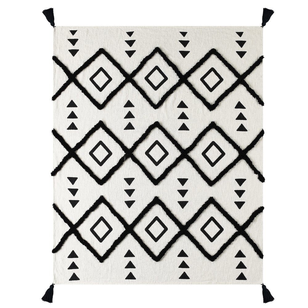 Avant-Garde Black/White Diamond Hand-Woven All-Natural Cotton Throw Blanket. Picture 3