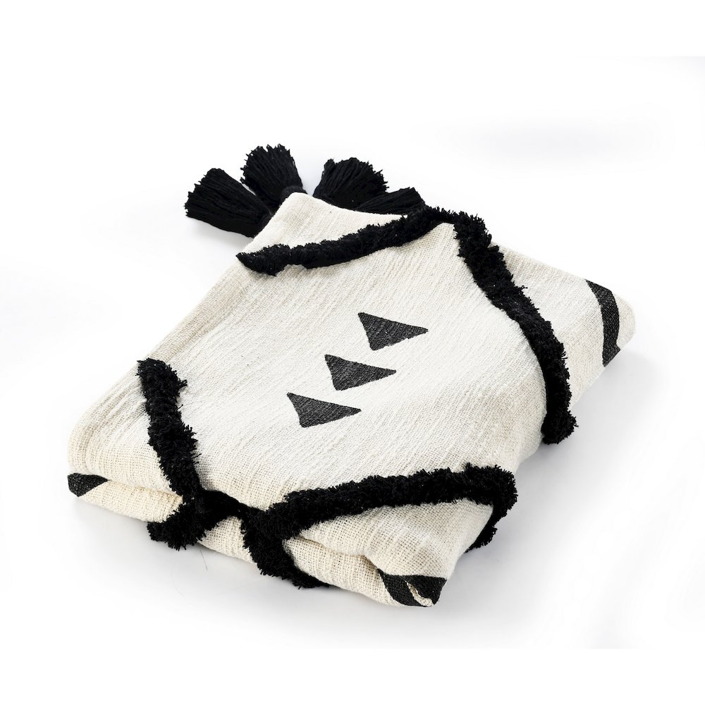Avant-Garde Black/White Diamond Hand-Woven All-Natural Cotton Throw Blanket. Picture 1