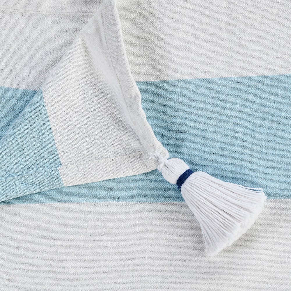 Corydalis Blue/White Striped Hand-Woven All-Natural Cotton Throw Blanket. Picture 2