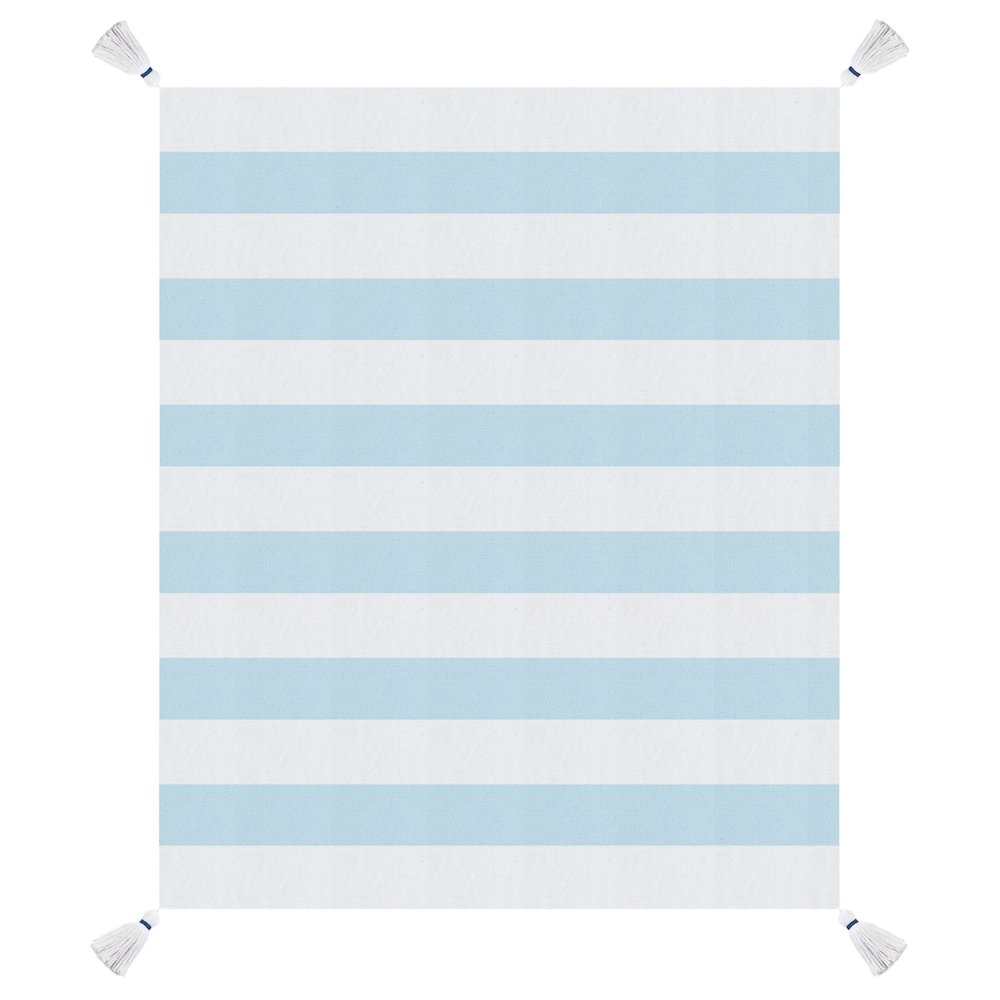 Corydalis Blue/White Striped Hand-Woven All-Natural Cotton Throw Blanket. Picture 3
