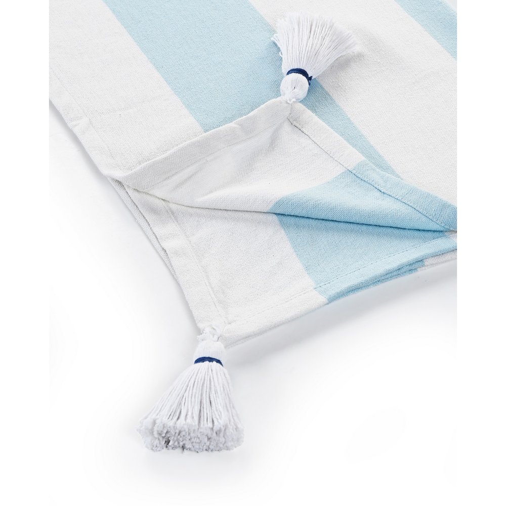 Corydalis Blue/White Striped Hand-Woven All-Natural Cotton Throw Blanket. Picture 4