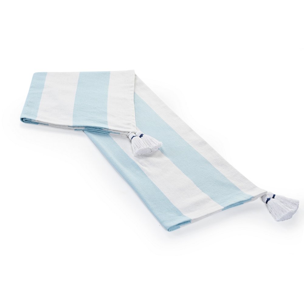 Corydalis Blue/White Striped Hand-Woven All-Natural Cotton Throw Blanket. Picture 5