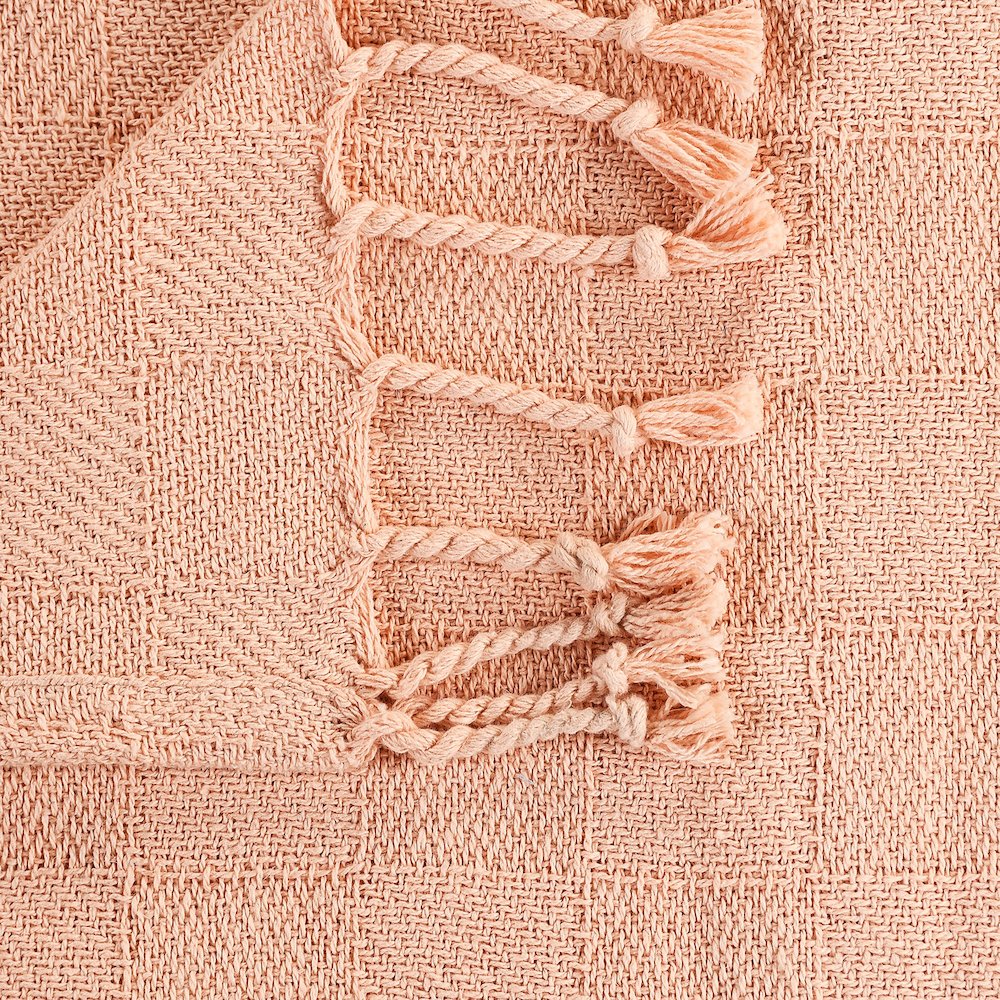 Peach Solid Hand-Woven All-Natural Cotton Throw Blanket. Picture 2