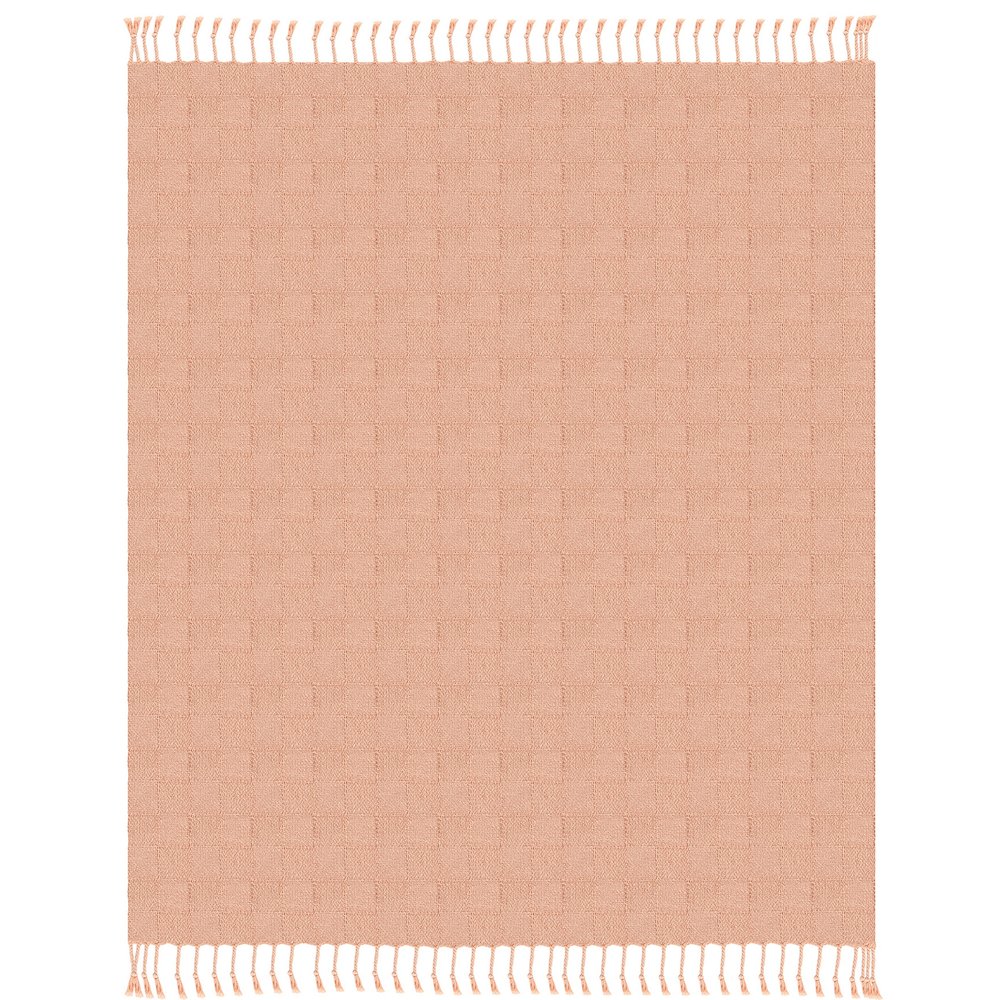 Peach Solid Hand-Woven All-Natural Cotton Throw Blanket. Picture 3