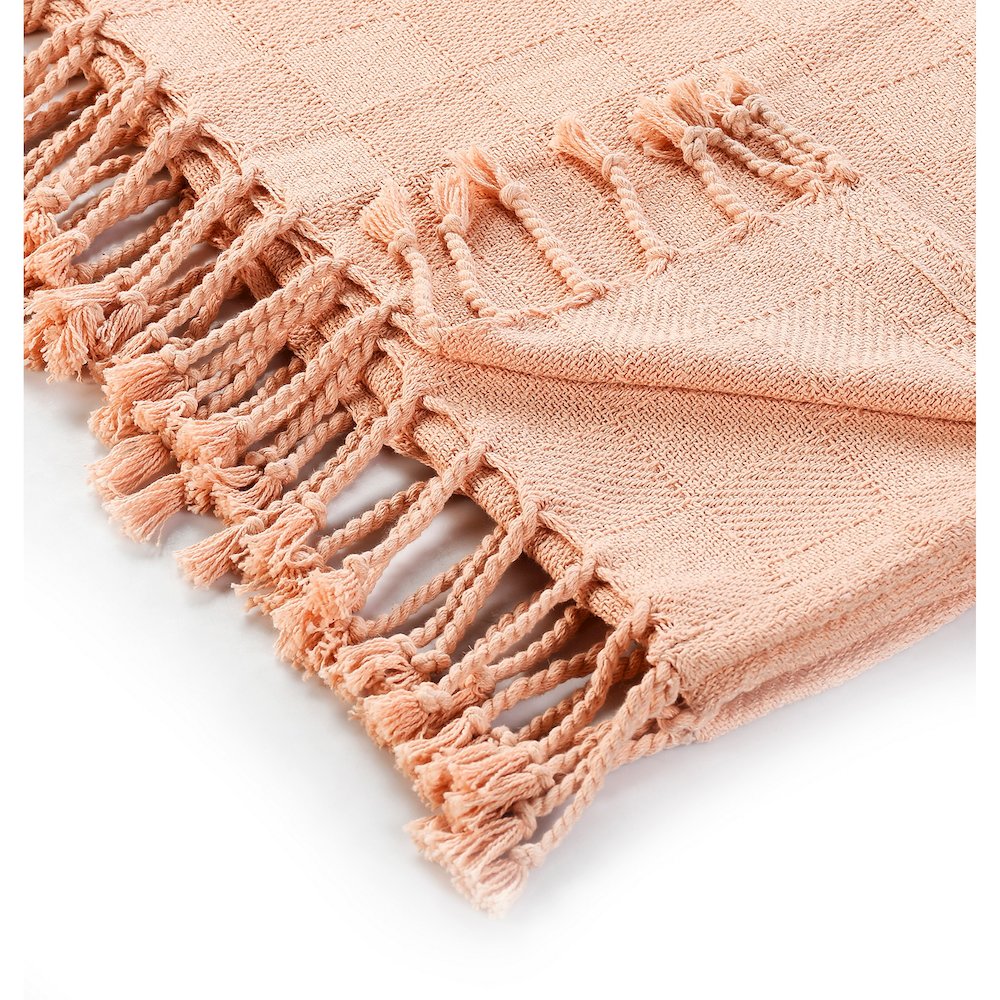 Peach Solid Hand-Woven All-Natural Cotton Throw Blanket. Picture 4
